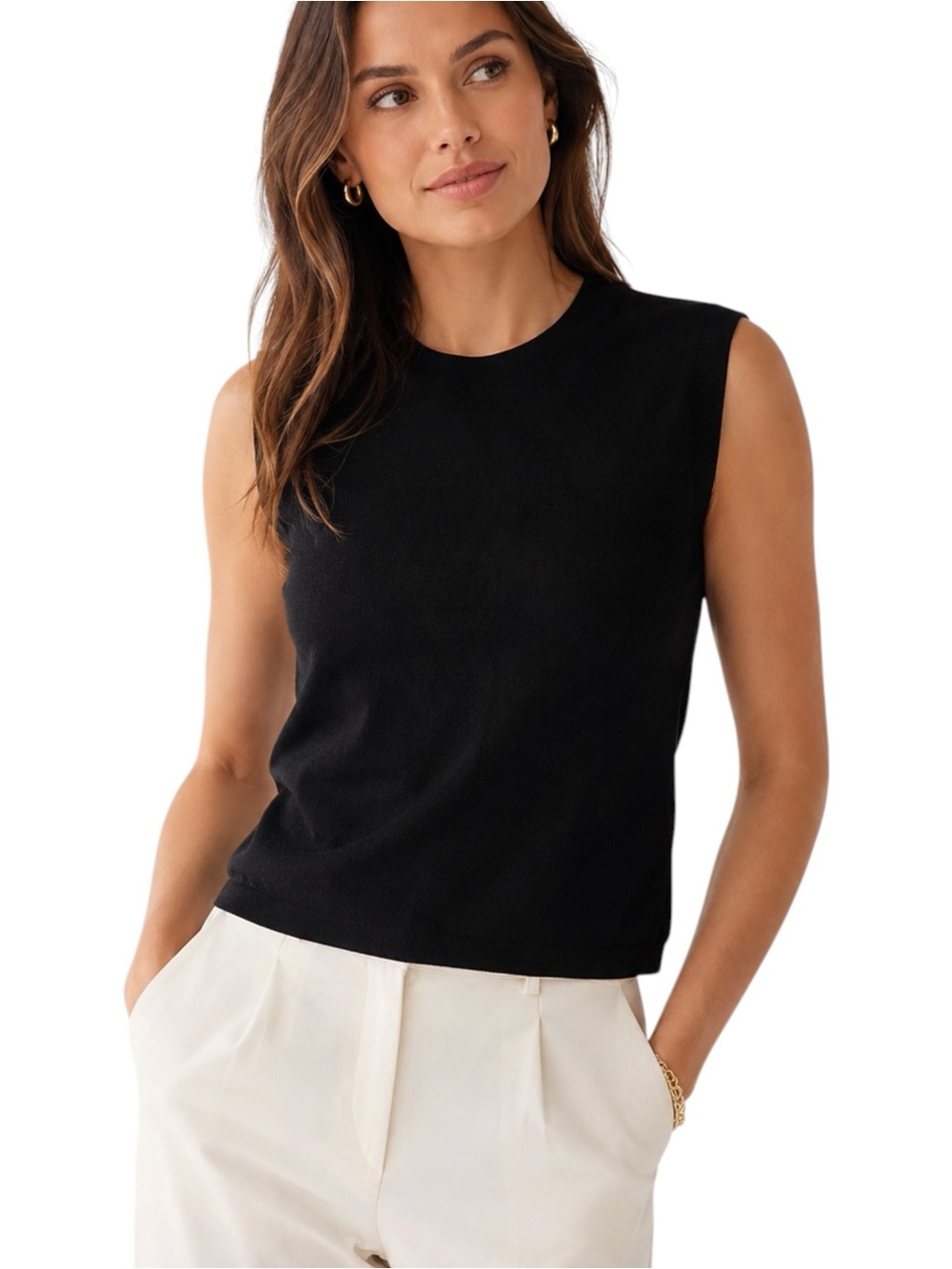 J.CREW Featherweight Cashmere Blend Sleeveless Sweater Shell Black Small